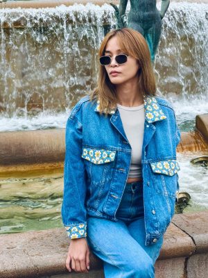 Chaqueta vaquera personalizada flores años 70 (S/M)