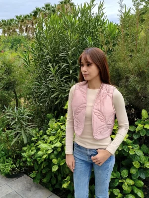 chaleco reversible rosa