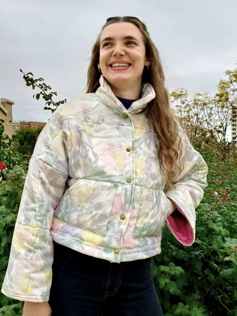 Chaqueta acolchada upcycling rosa (M/L)