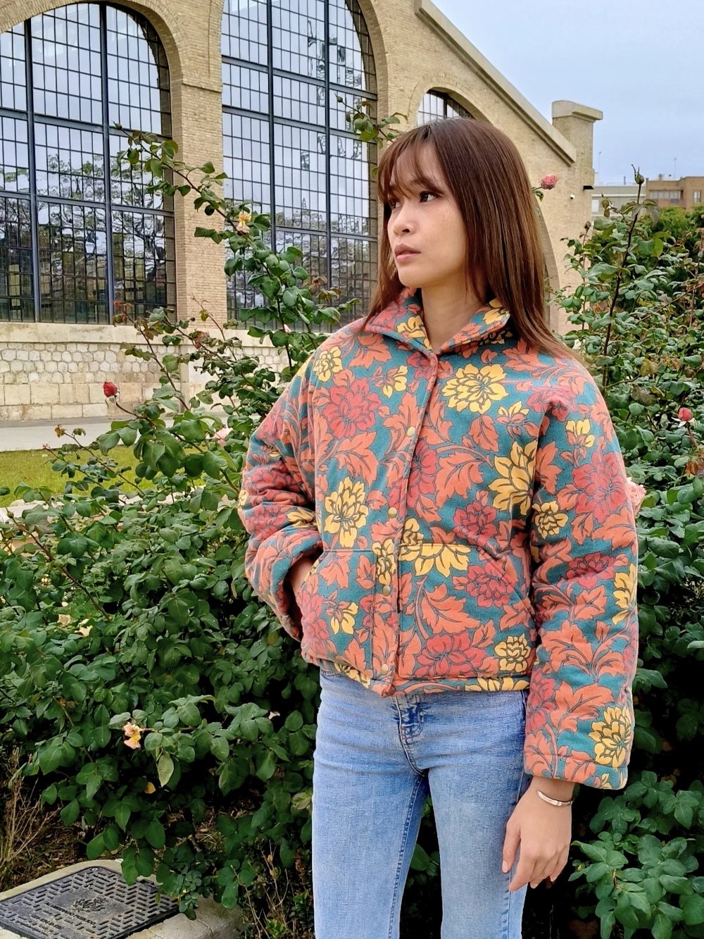 Chaqueta acolchada upcycling hojas (S/M) - Image 2