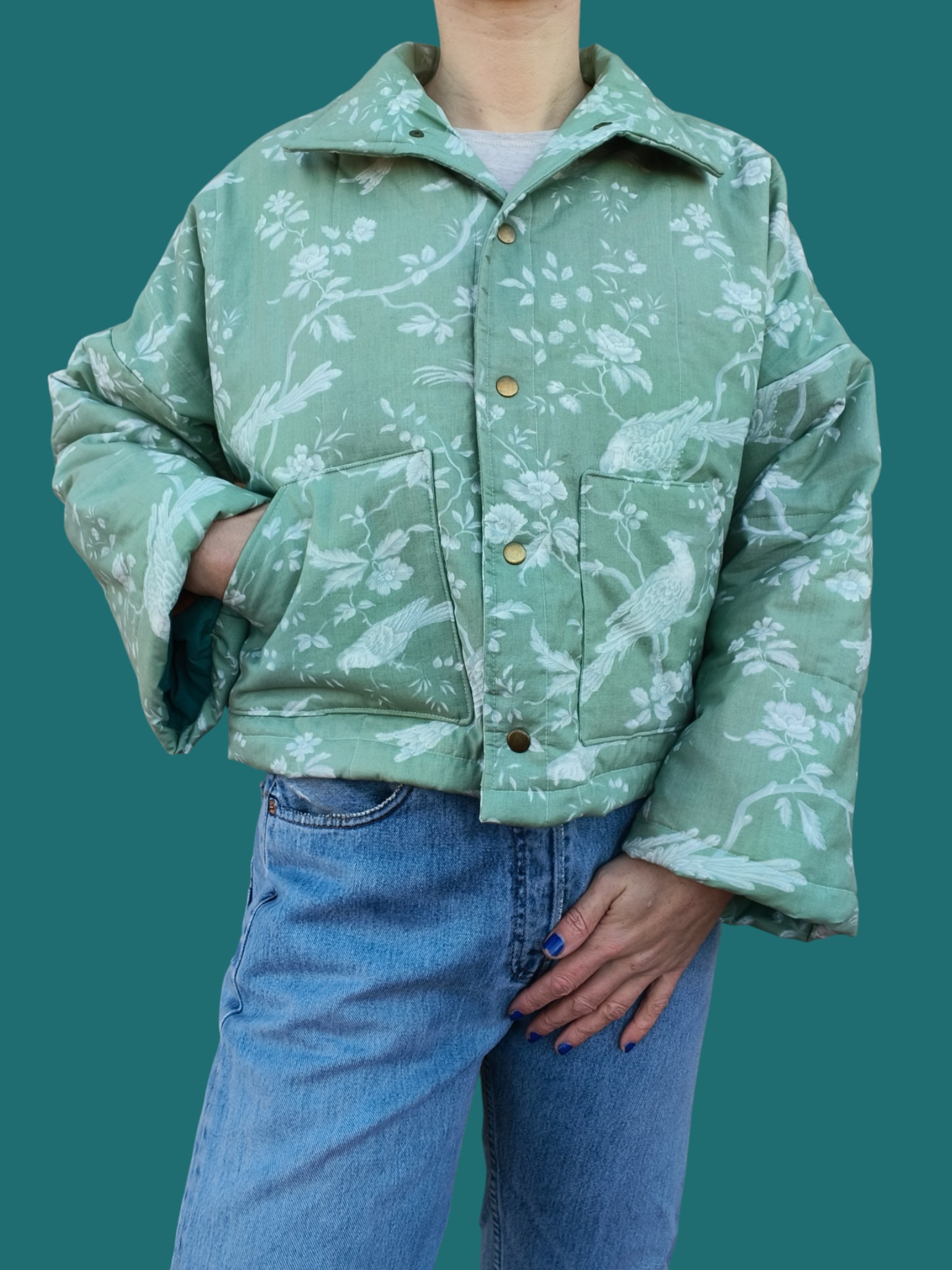 Chaqueta acolchada upcycling pajaritos y flores - Image 5