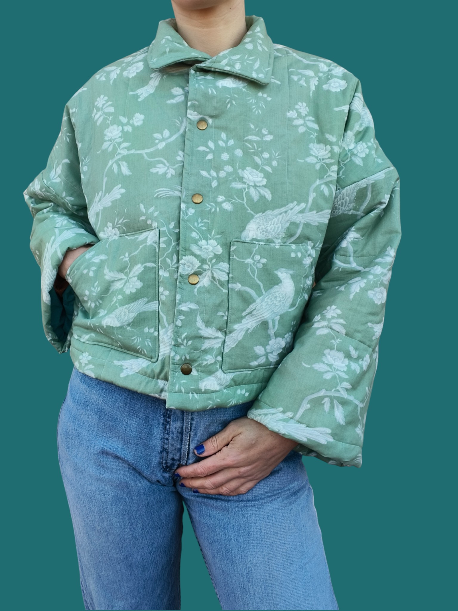 Chaqueta acolchada upcycling pajaritos y flores - Image 6