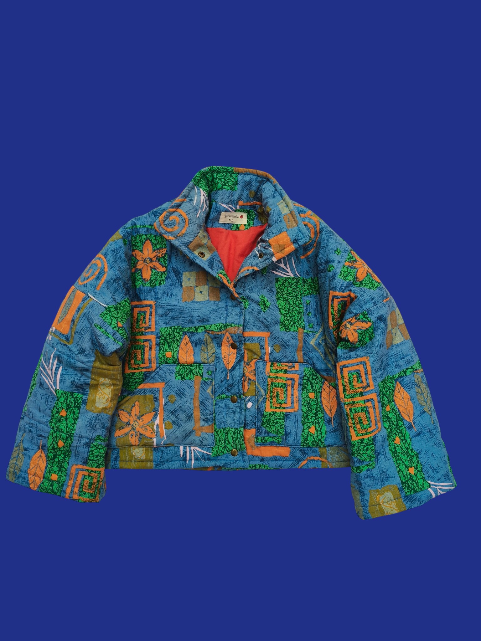 Chaqueta acolchada upcycling azul y naranja - Imagen 3