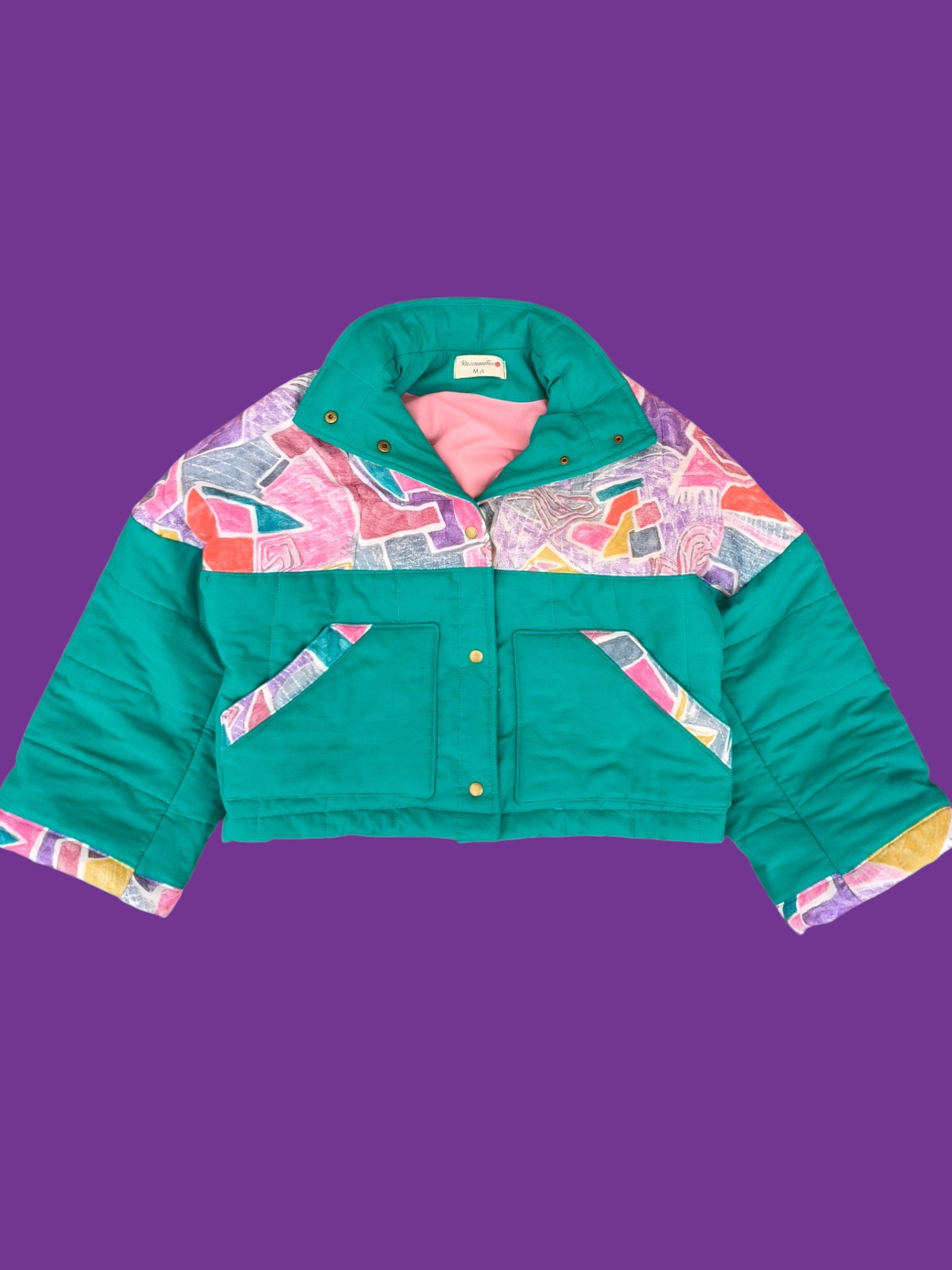 Chaqueta acolchada upcycling retro block + verde M/L - Image 4