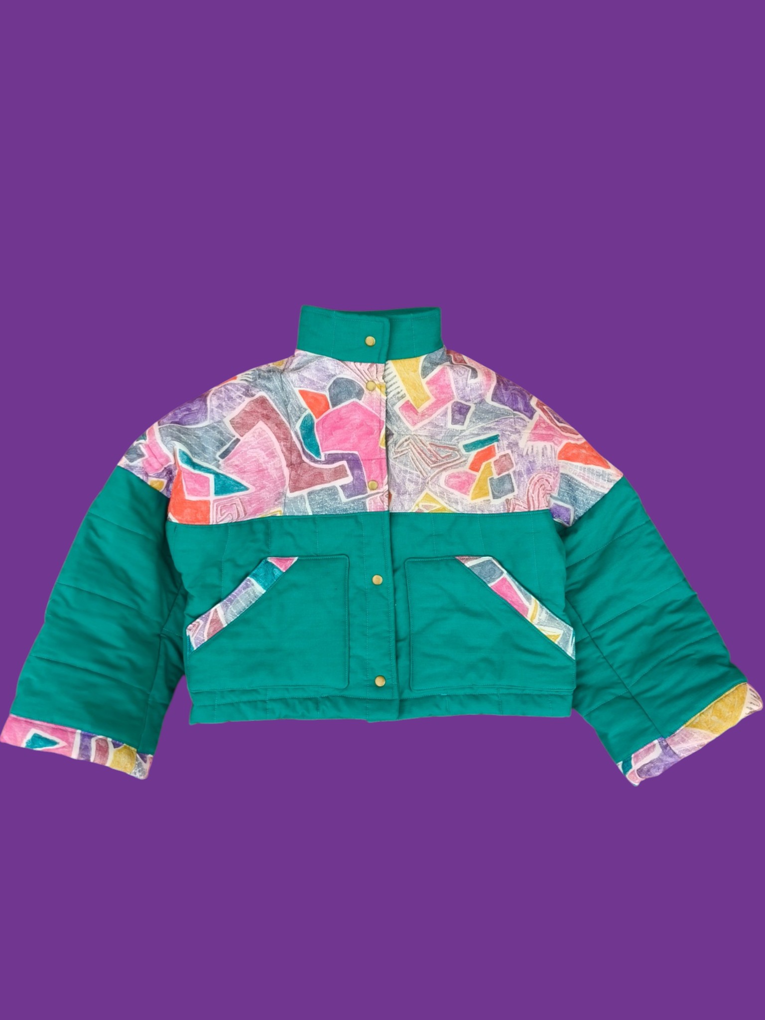 Chaqueta acolchada upcycling retro block + verde M/L - Image 3