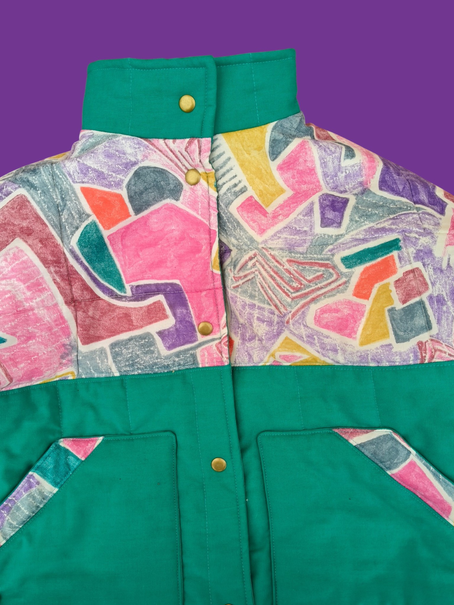 Chaqueta acolchada upcycling retro block + verde M/L - Image 8
