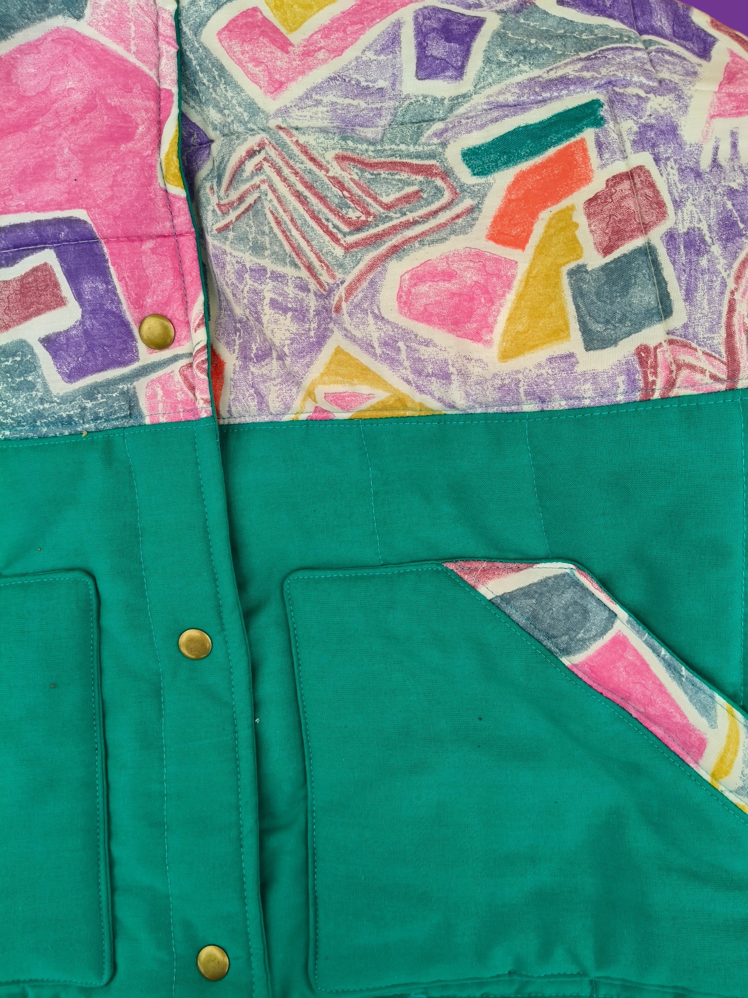 Chaqueta acolchada upcycling retro block + verde M/L - Image 7